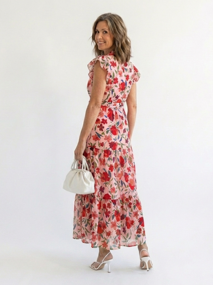 Lila | Vestido Midi de Gasa con Estampado Floral