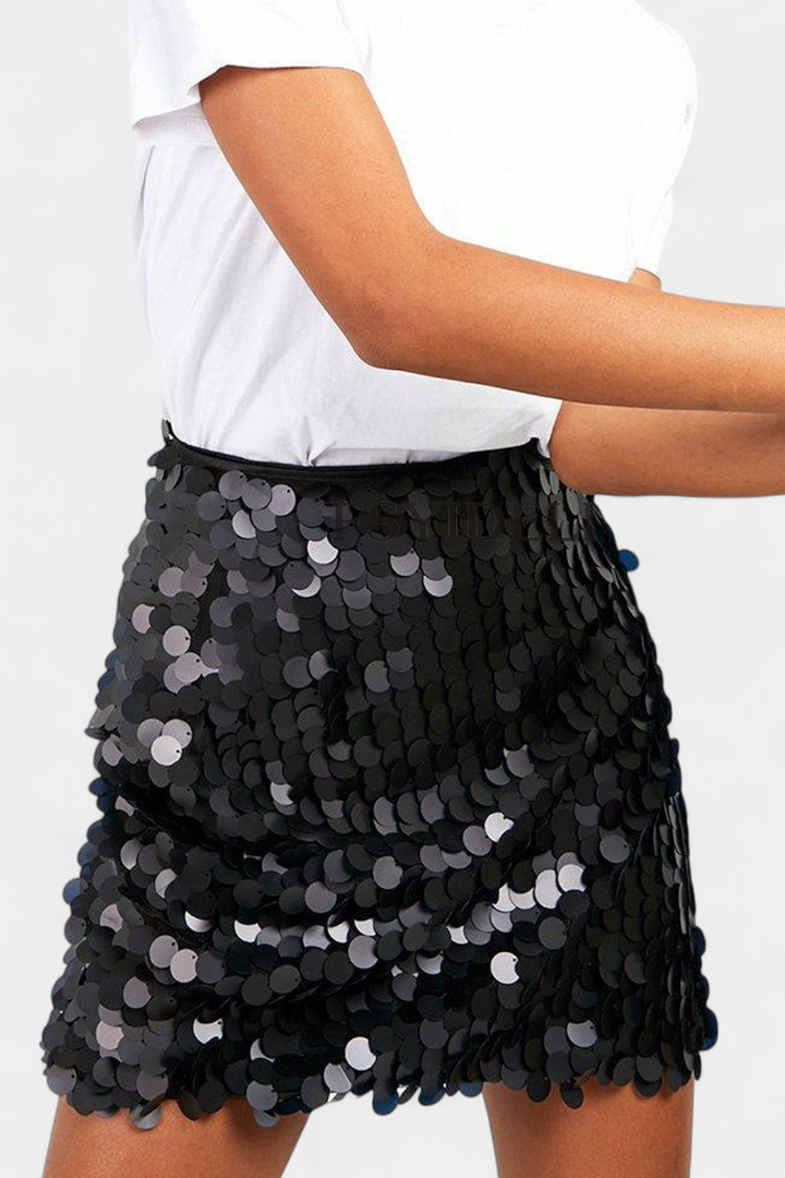 Veena | Sequin Mini Skirt in Black, Gold, or Silver