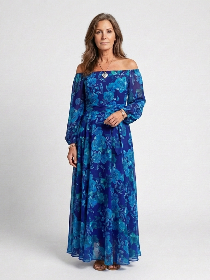 Aspen | Vestido Maxi Floral sin Hombro