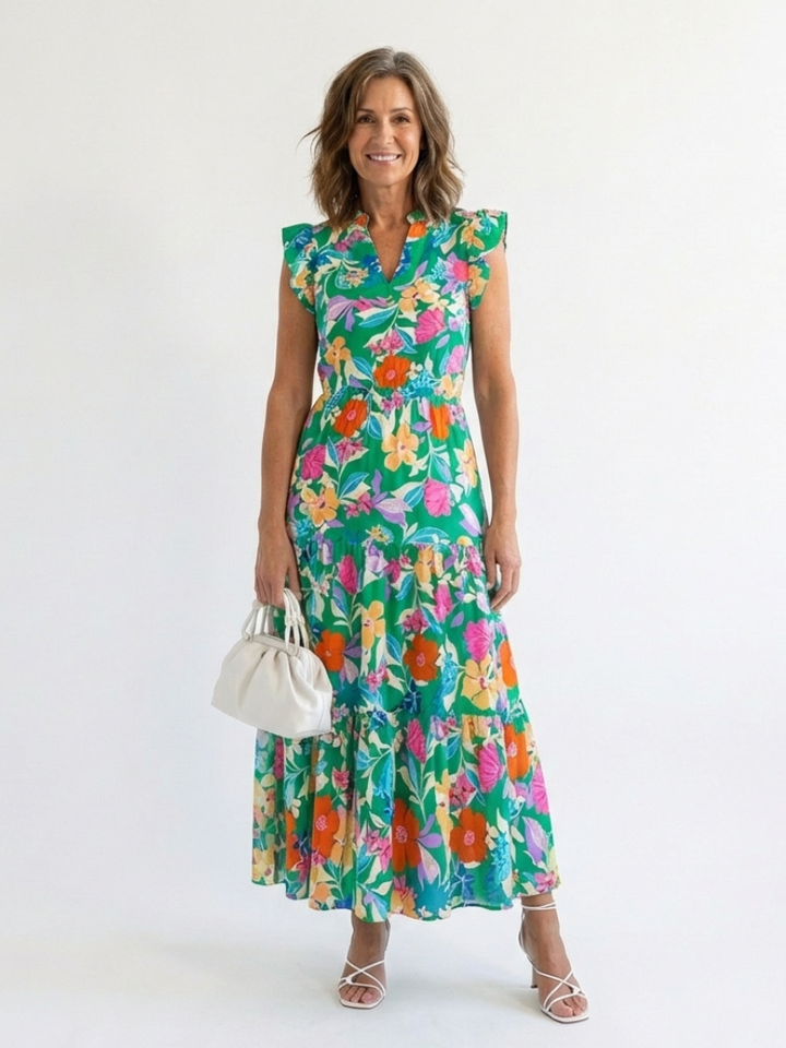 Lila | Vestido Midi de Gasa con Estampado Floral