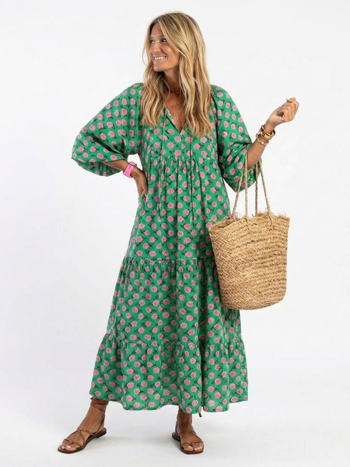 Fiora | Vestido Midi de Escote en V con Estampado Floral