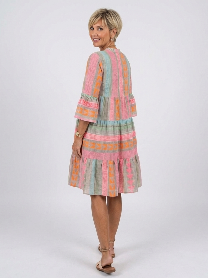 Maelle | Vestido de Longitud a la Rodilla con Estampado Geométrico y Escote en V