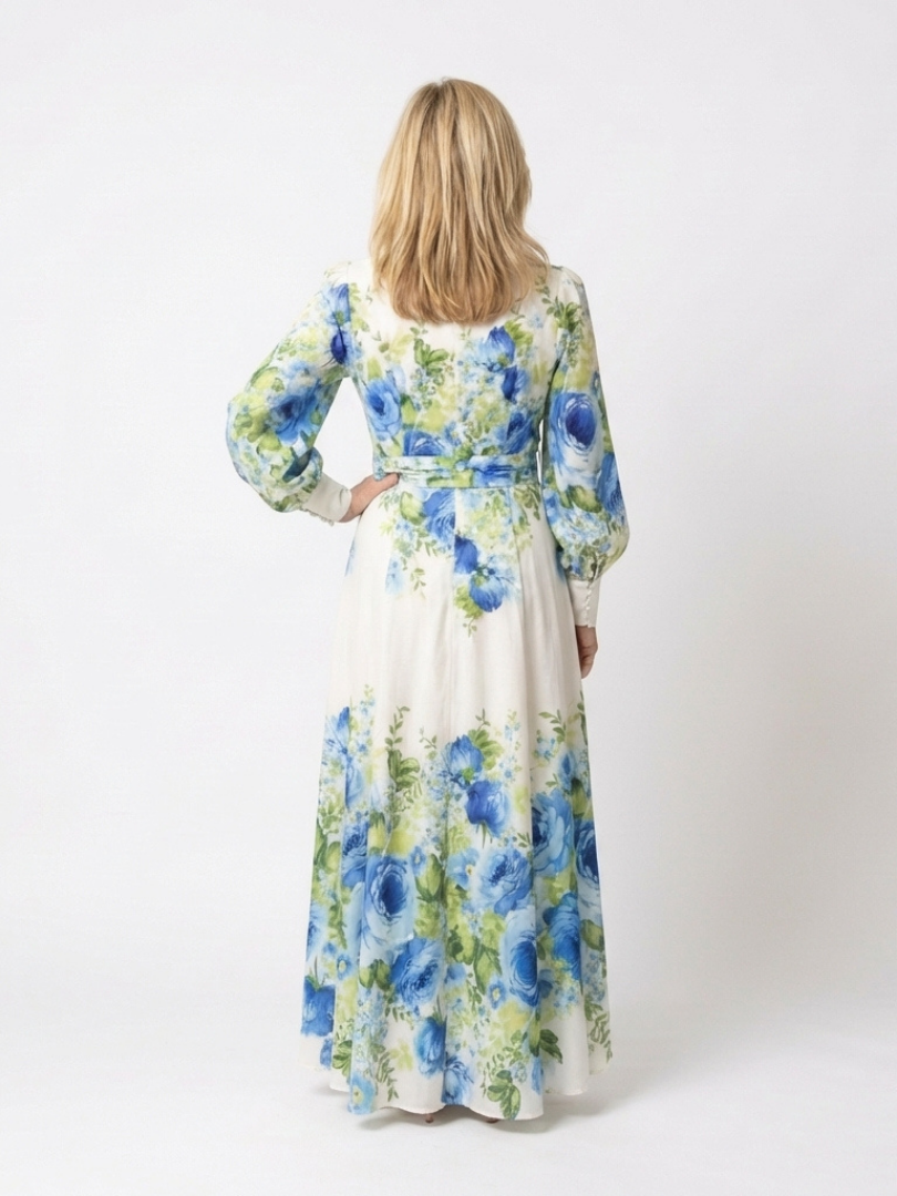Harper | Vestido Maxi Floral de Manga Larga con Botones en la Parte Frontal
