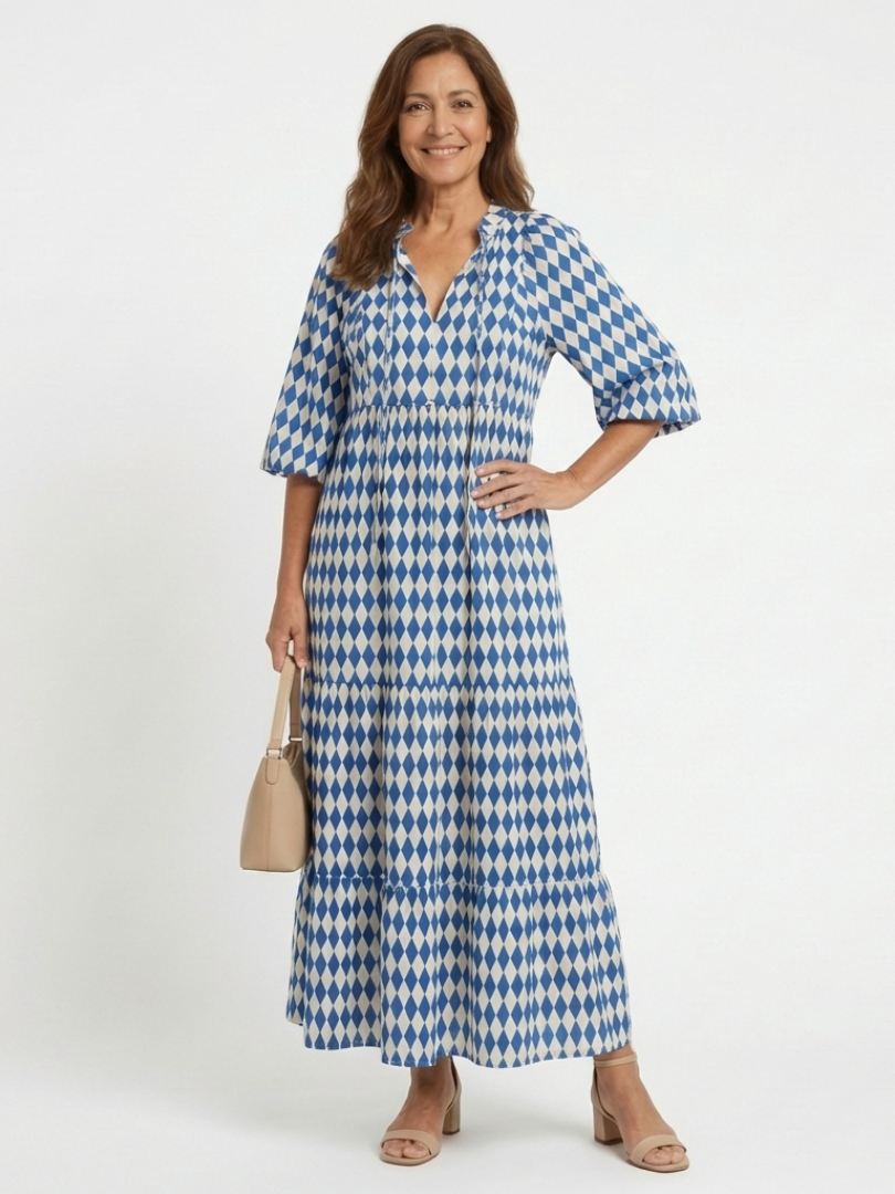 Elodie | Vestido midi con estampado de diamantes