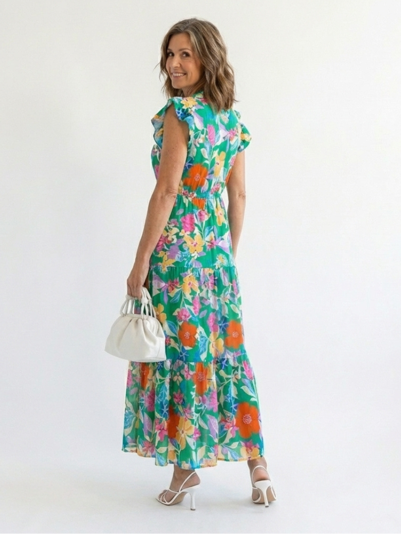 Lila | Vestido Midi de Gasa con Estampado Floral