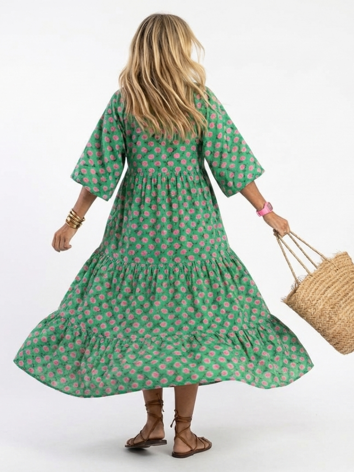 Fiora | Vestido Midi de Escote en V con Estampado Floral