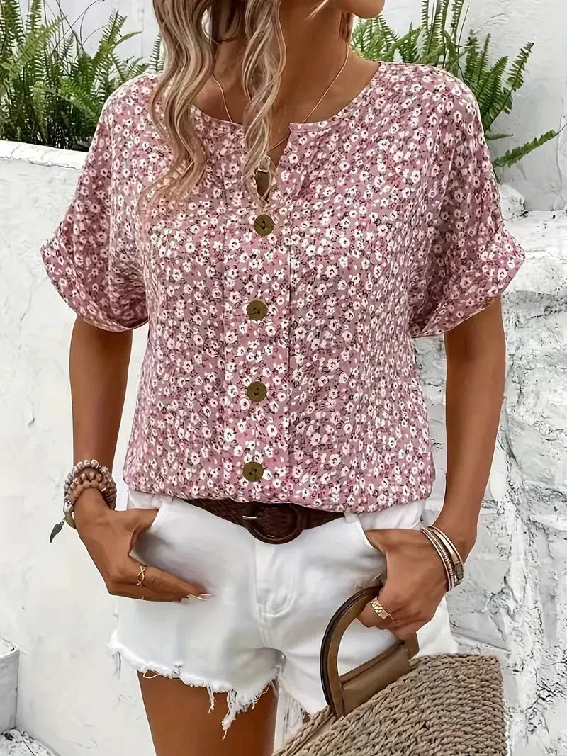 Wolena | Blusa con Escote de Flores Silvestres