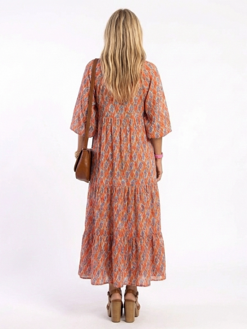 Amara | Vestido Midi de Cuello en V con Estampado Geométrico