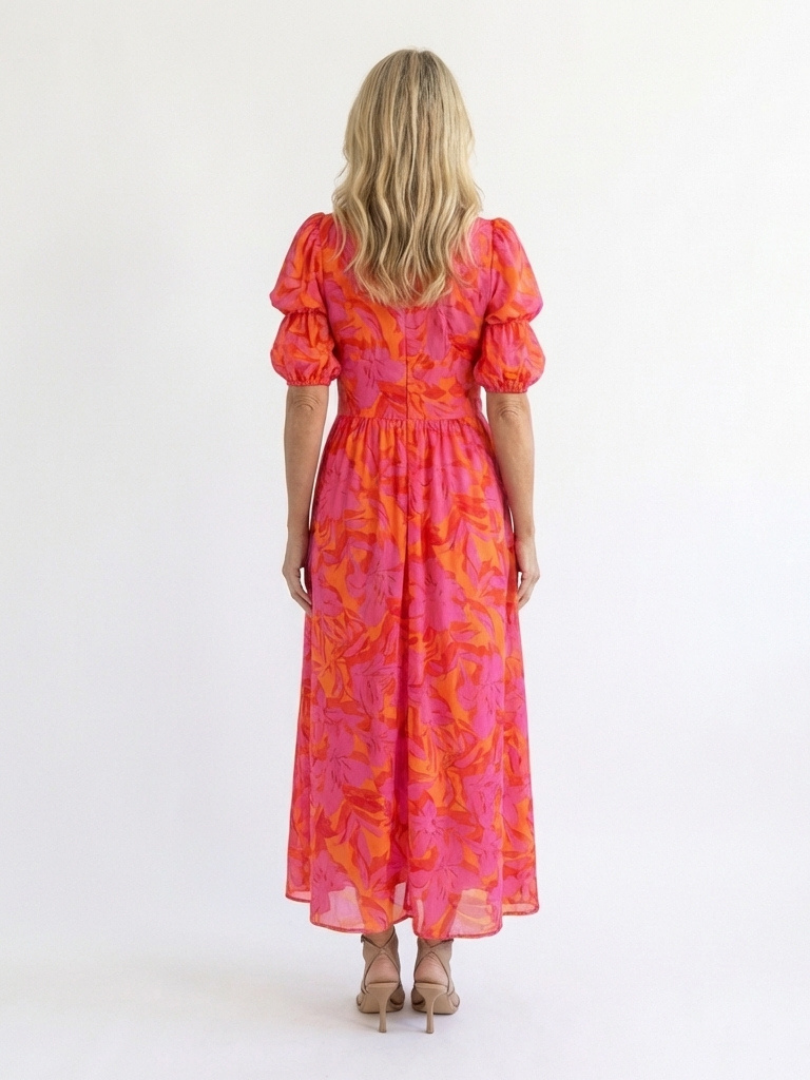 Sauce | Vestido Midi de Manga Abullonada con Escote en V Floral