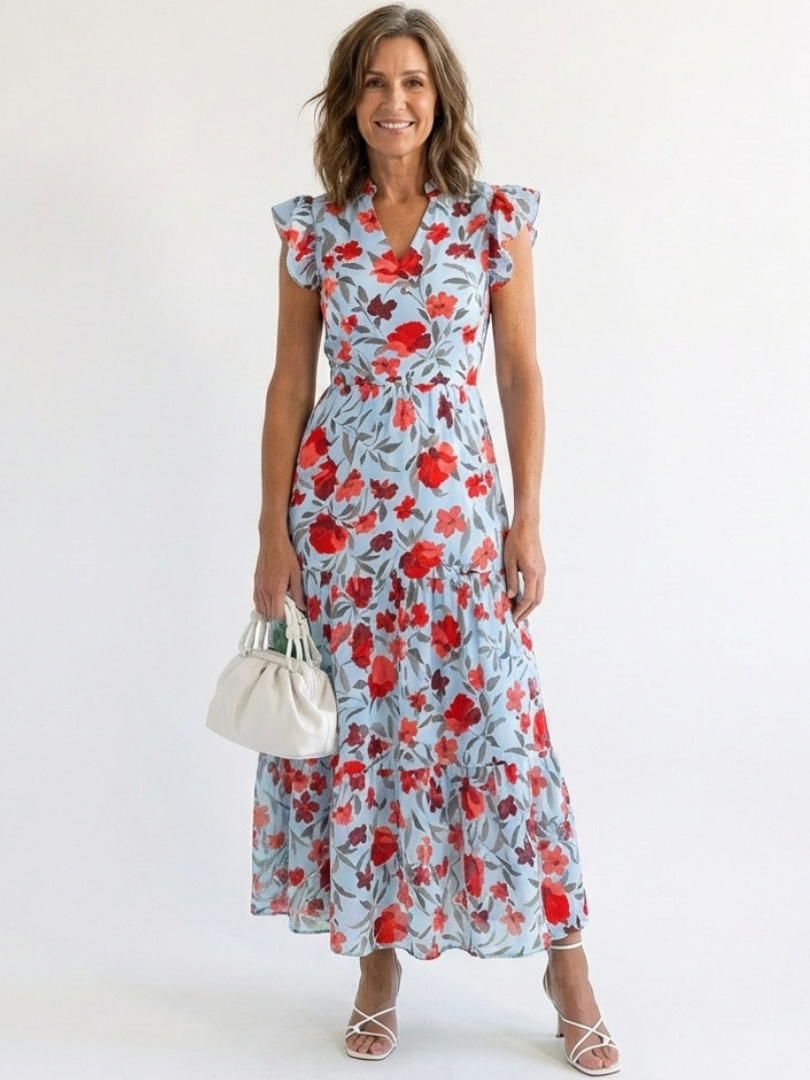 Lila | Vestido Midi de Gasa con Estampado Floral