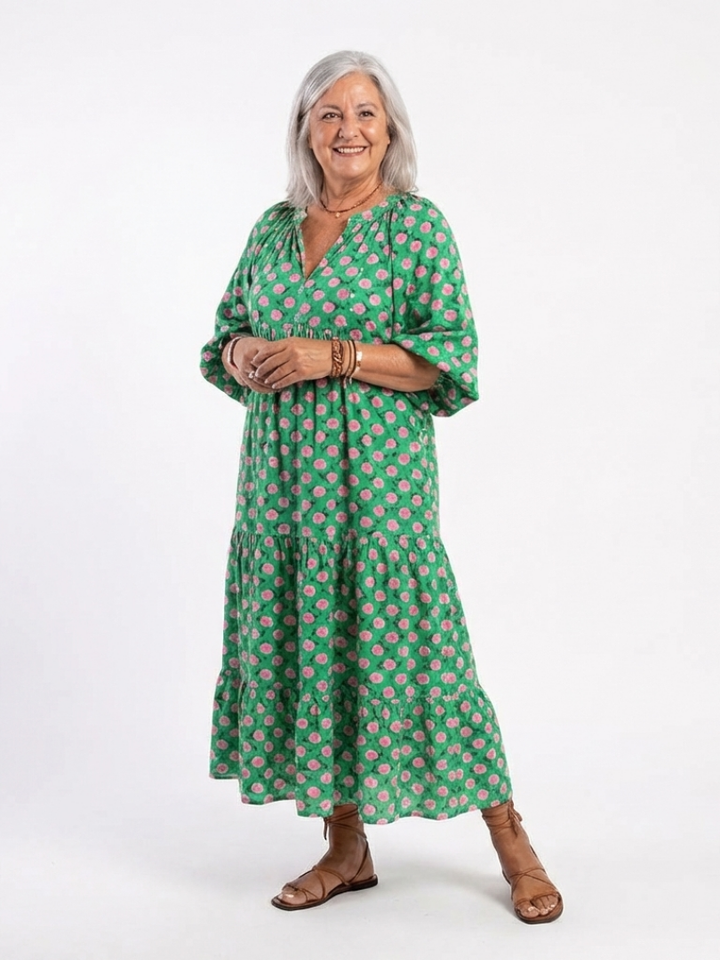Fiora | Vestido Midi de Escote en V con Estampado Floral