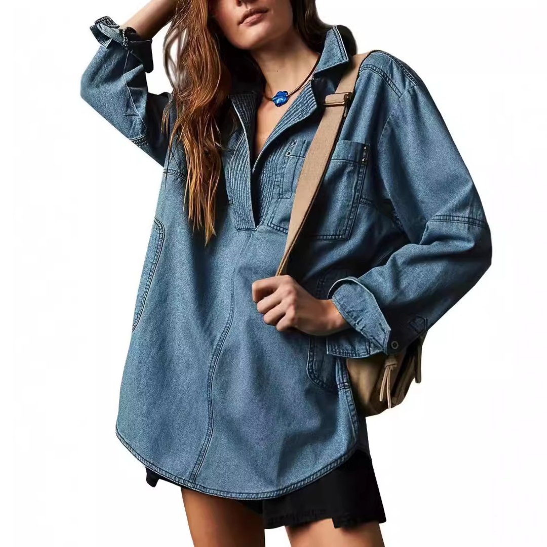 Emilia | Blusa Tunic de Mezclilla con Cuello en V Chic