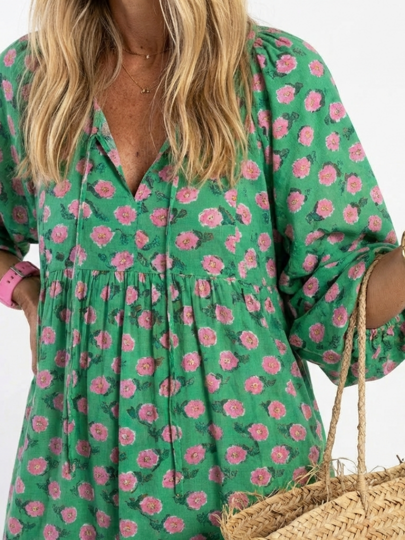 Fiora | Vestido Midi de Escote en V con Estampado Floral