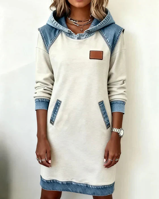 Alexa | Vestido con Capucha de Contraste Acogedor