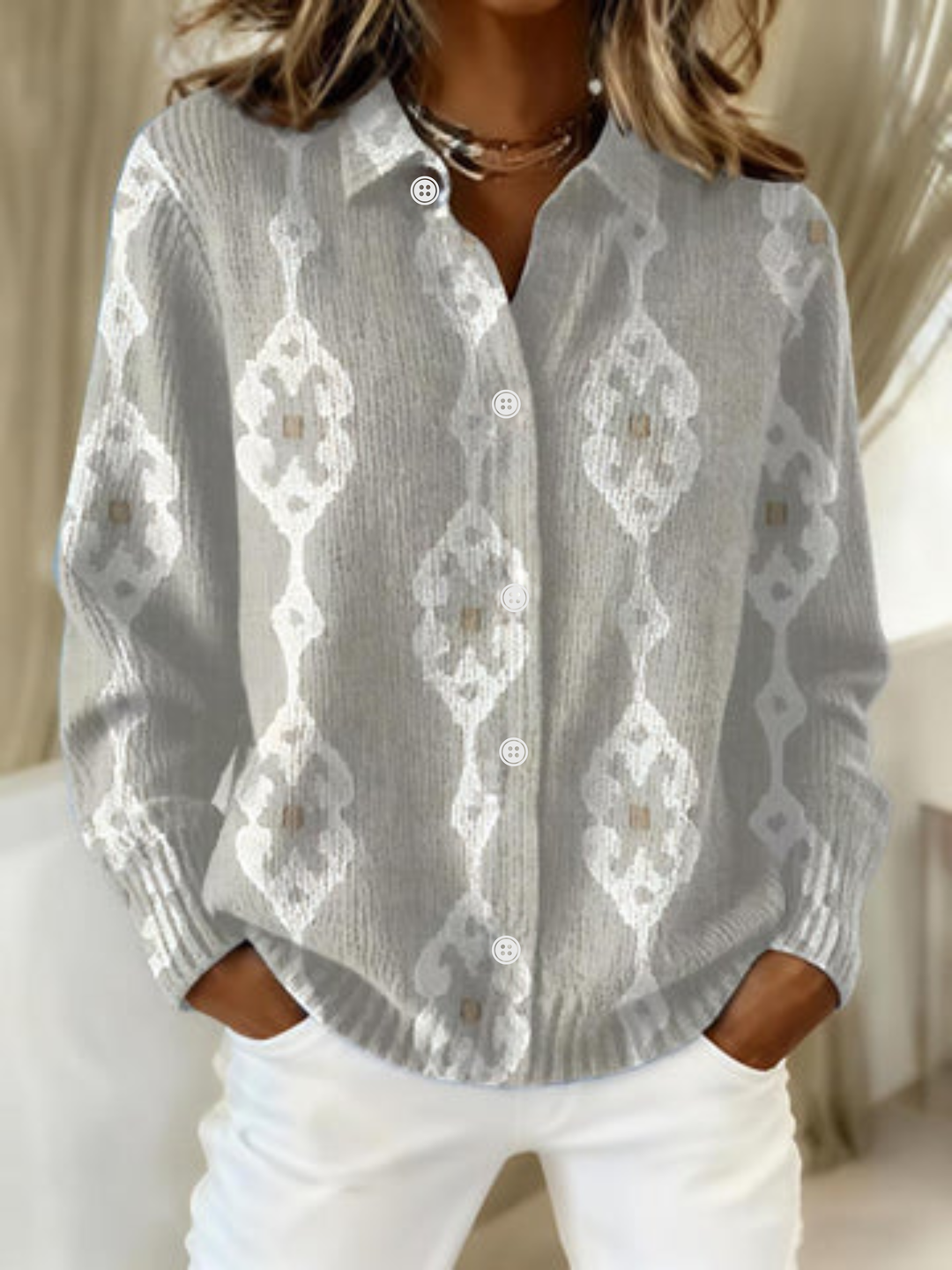 Renee™ – Blusa de Sudadera Elegante de Punto con Patrón de Diamantes