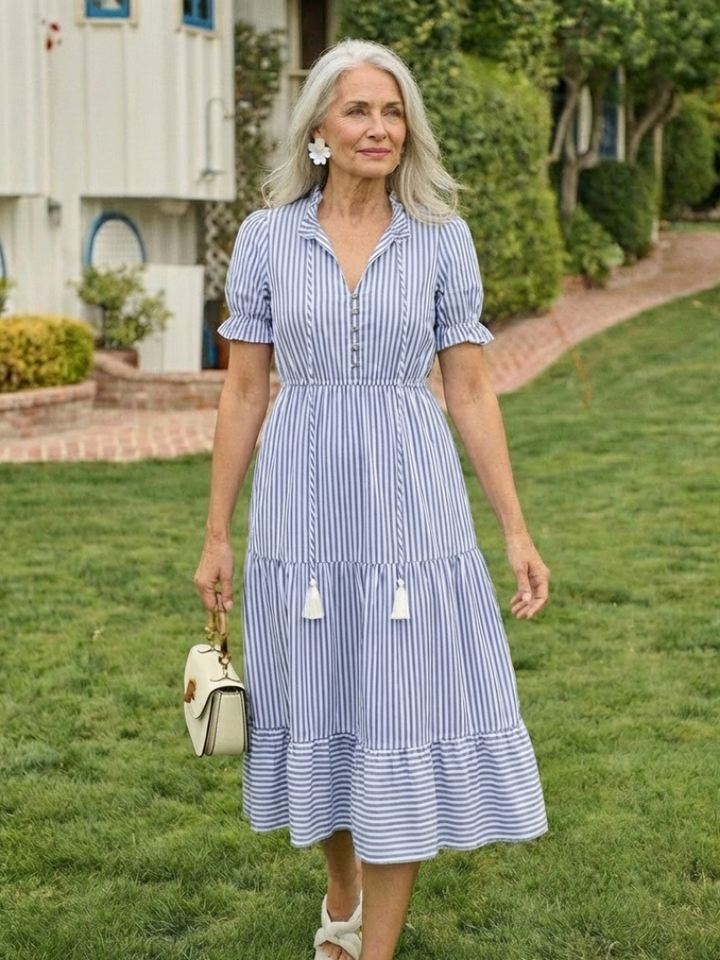 Dakota | Vestido midi de tirantes cortos a rayas