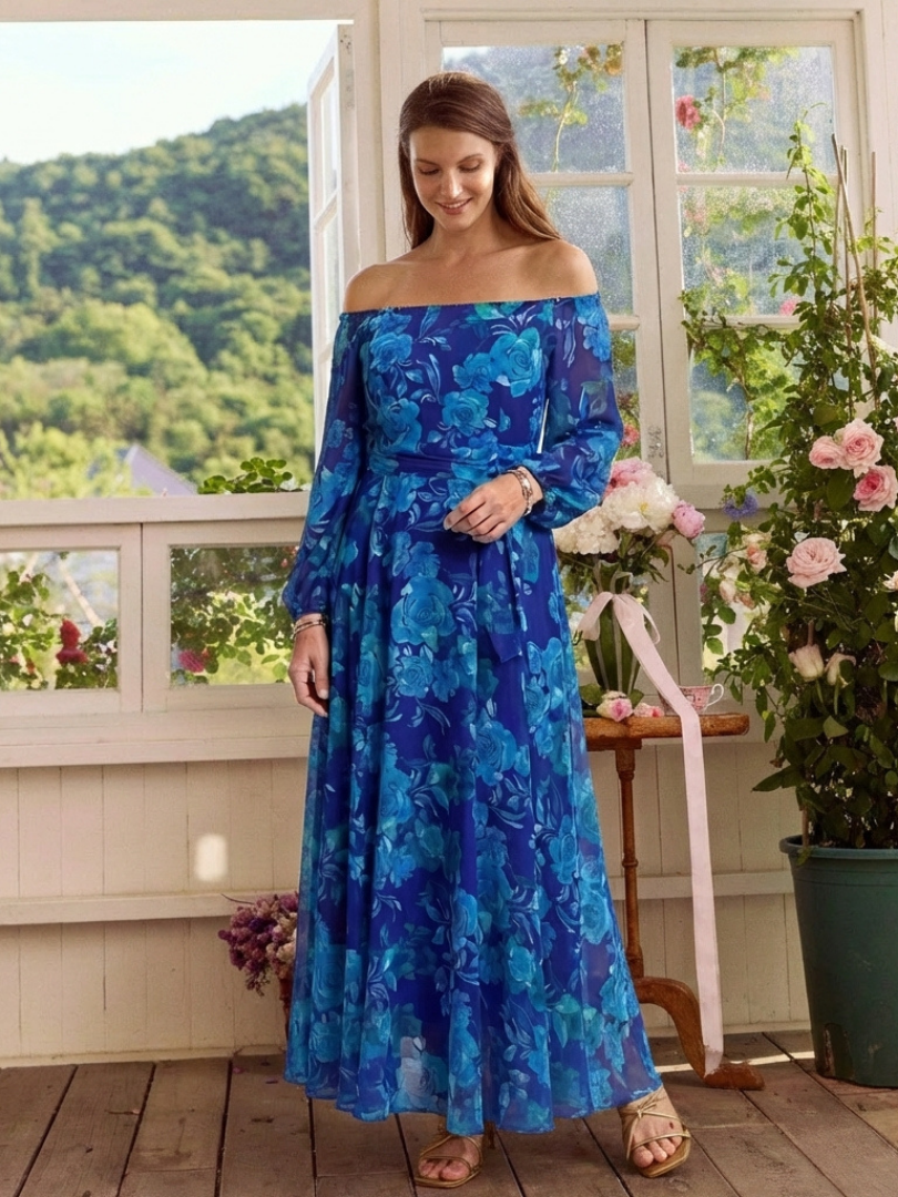 Aspen | Vestido Maxi Floral sin Hombro