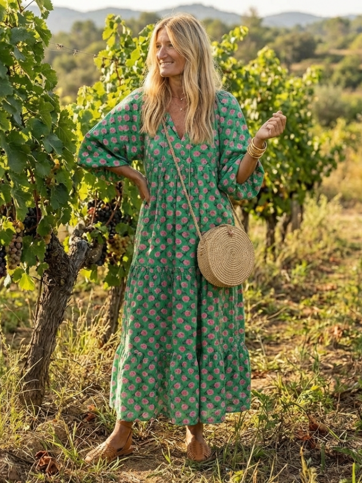 Fiora | Vestido Midi de Escote en V con Estampado Floral