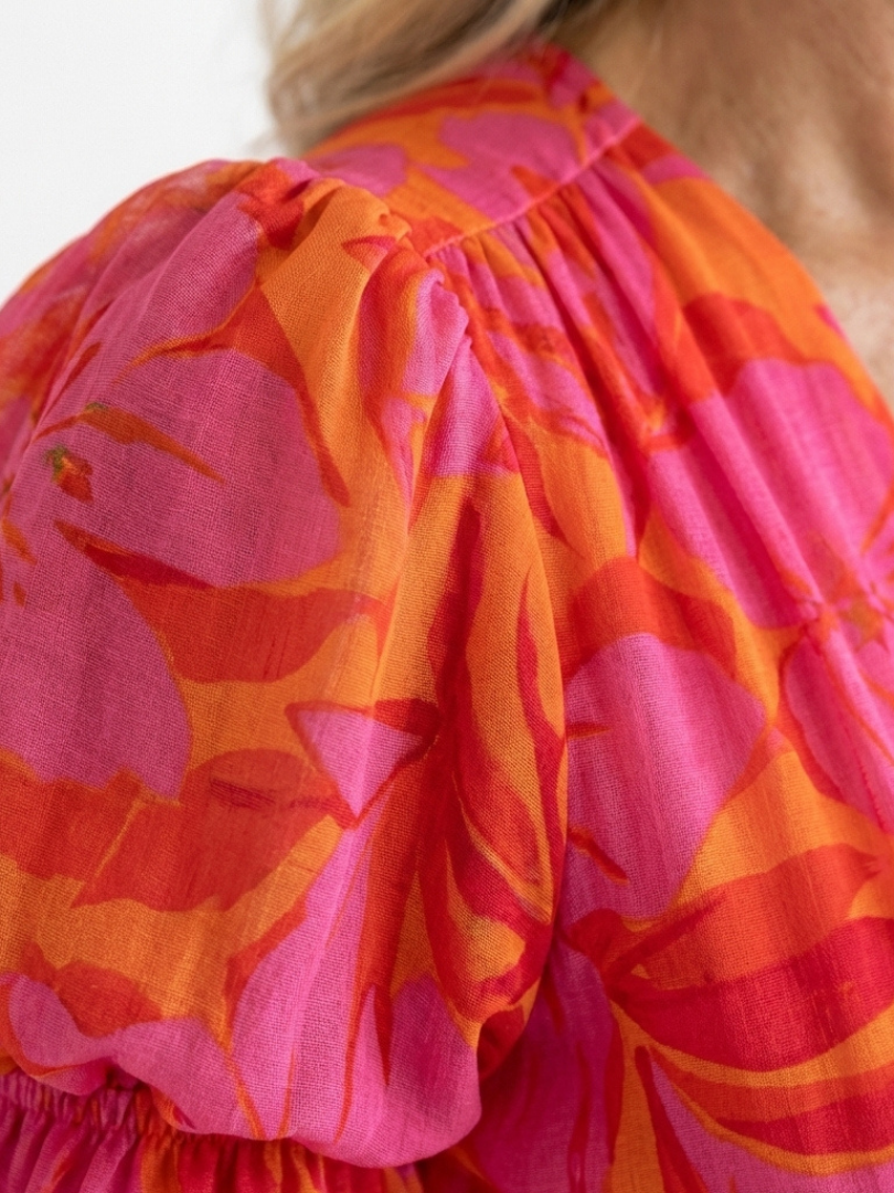 Sauce | Vestido Midi de Manga Abullonada con Escote en V Floral