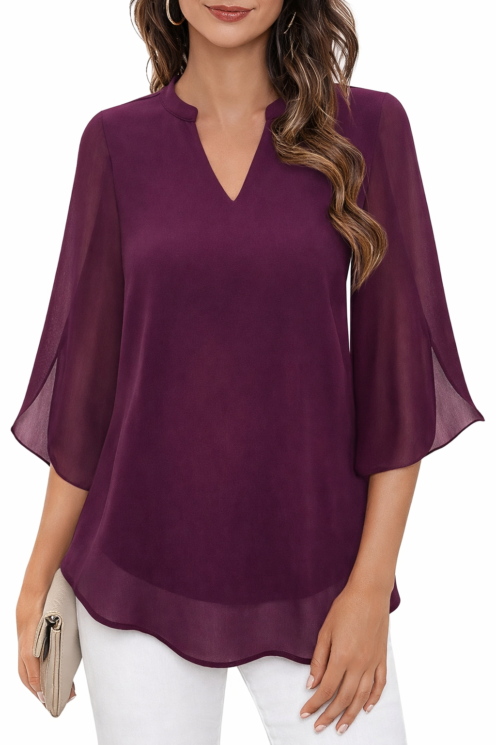 Claudia – Blusa de gasa chiffon con escote en V