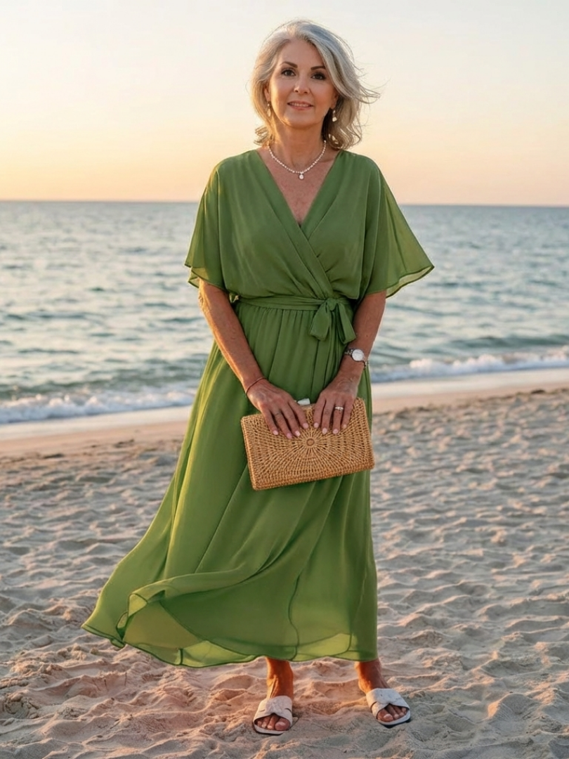 Elysia | Vestido Midi con Escote en V y Cintura Drapada