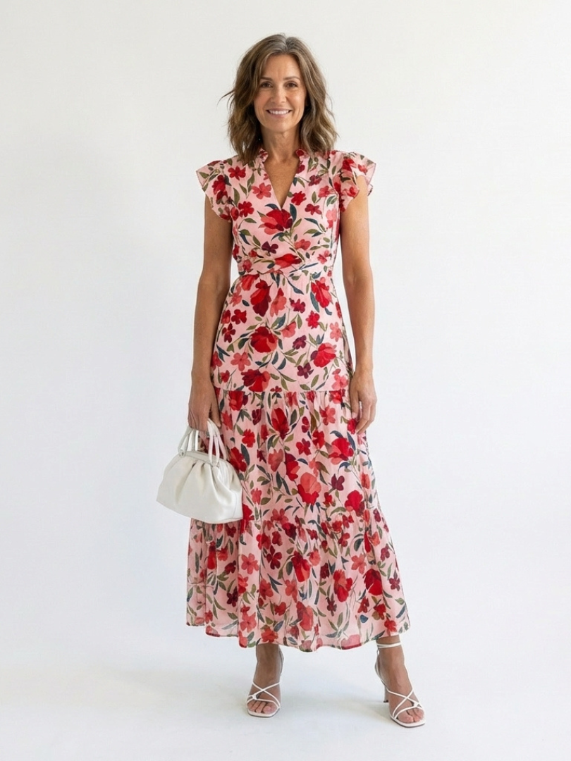 Lila | Vestido Midi de Gasa con Estampado Floral