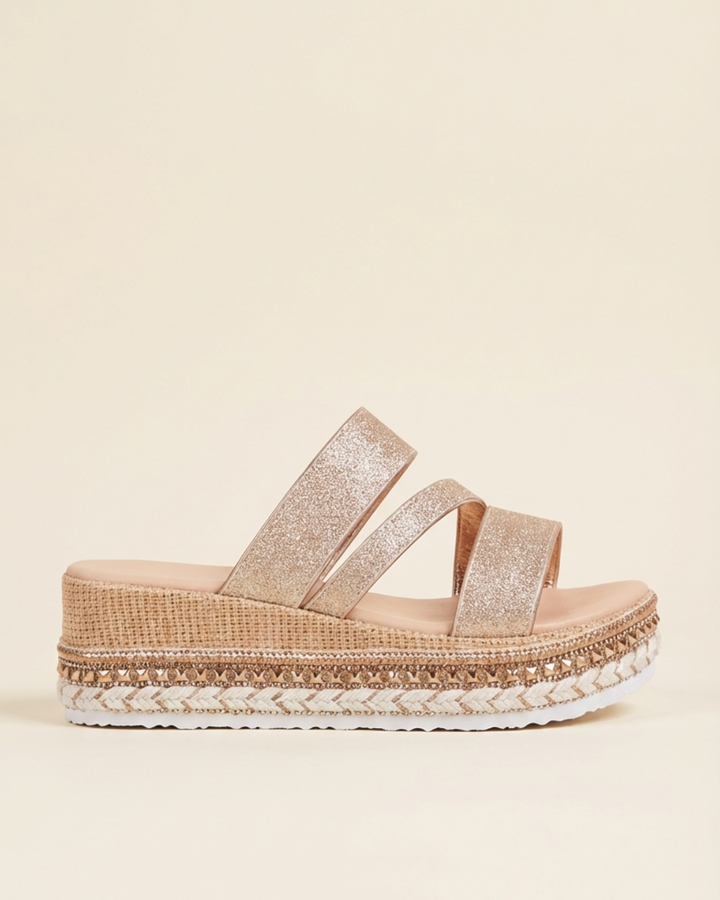 Sabela - Sandalias doradas de cuña elegantes