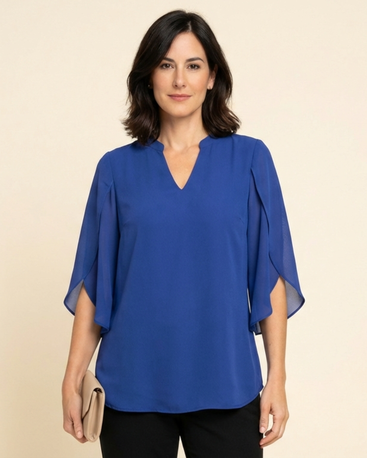 Claudia – Blusa de gasa chiffon con escote en V