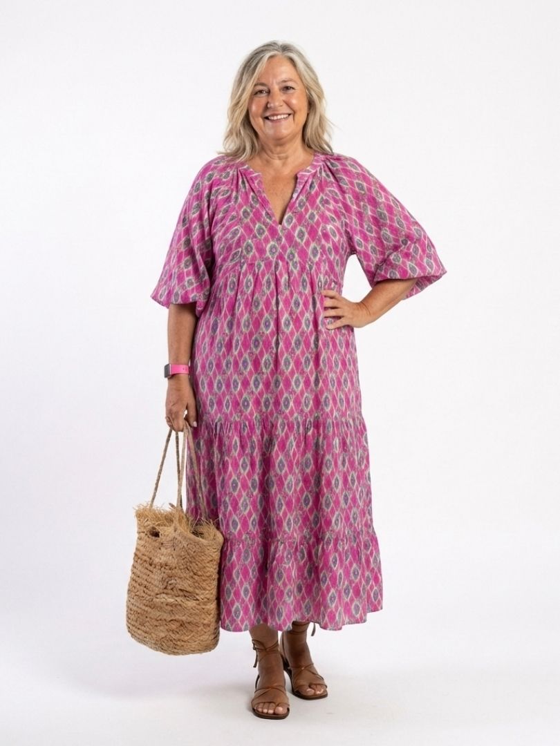Apolline | Vestido midi con escote en V y mangas tres cuartos estampado