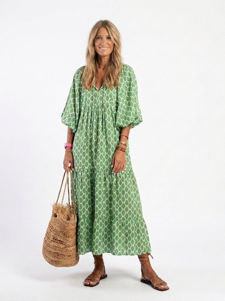 Apolline | Vestido midi con escote en V y mangas tres cuartos estampado