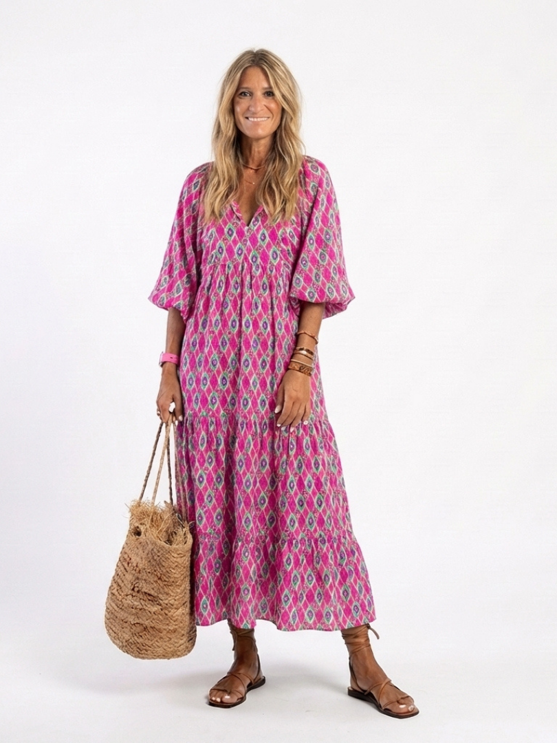 Apolline | Vestido midi con escote en V y mangas tres cuartos estampado