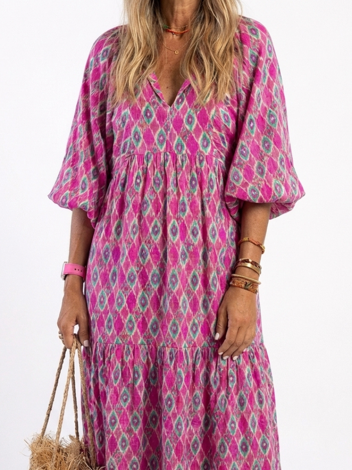Apolline | Vestido midi con escote en V y mangas tres cuartos estampado