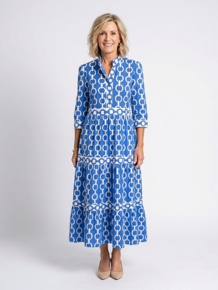 Ysolde | Vestido midi con patrón de cadena y mangas tres cuartos