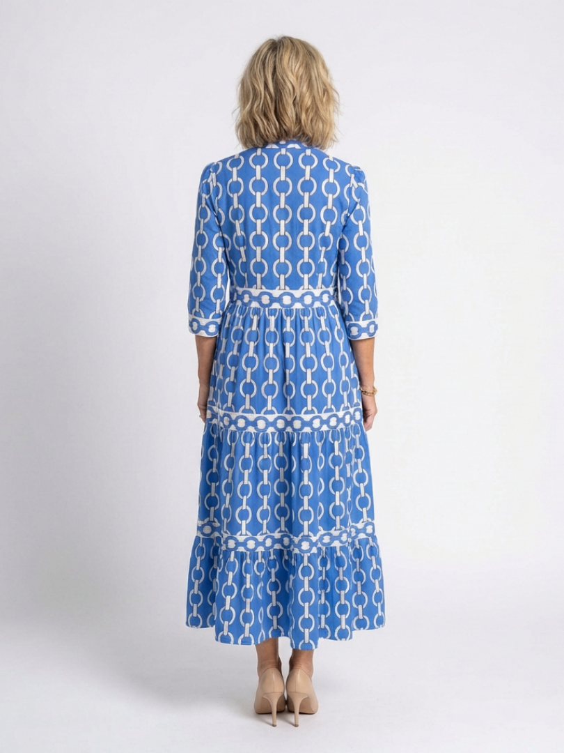 Ysolde | Vestido midi con patrón de cadena y mangas tres cuartos