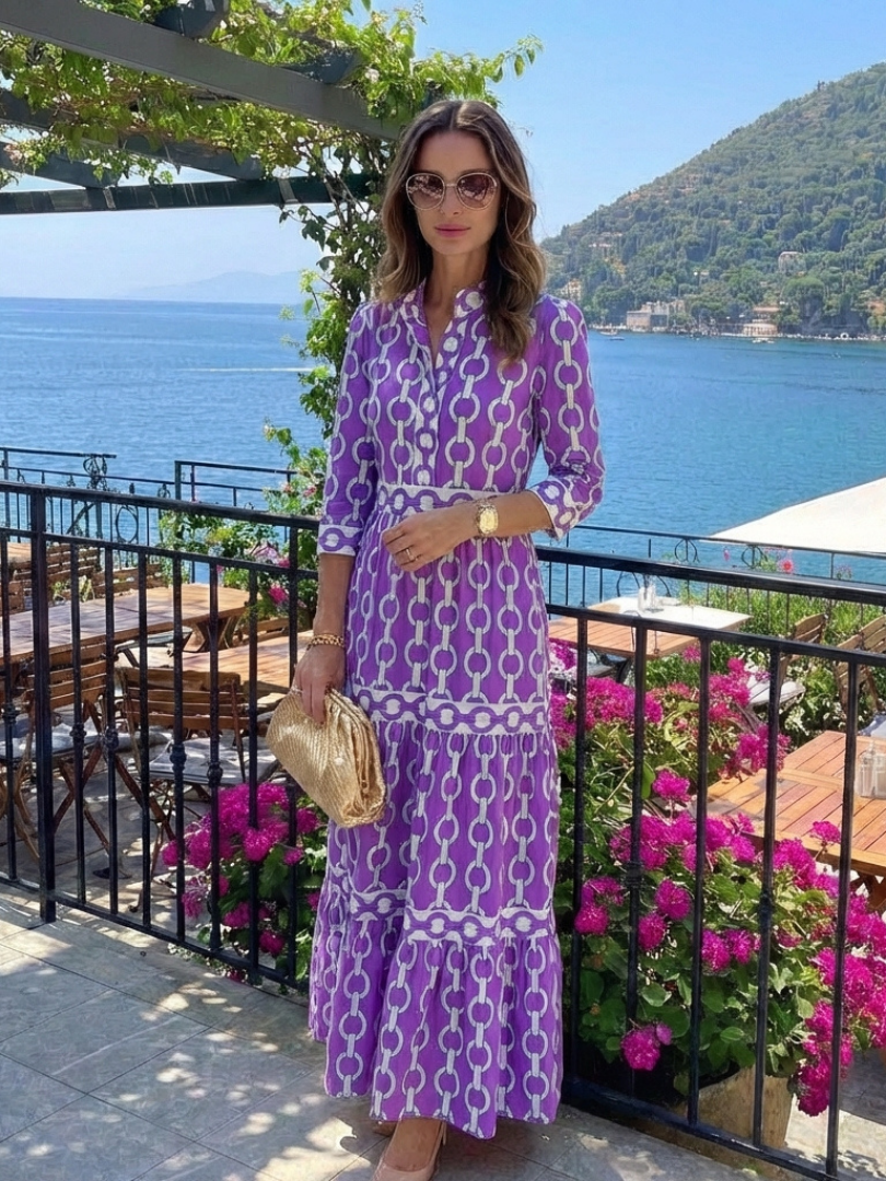 Ysolde | Vestido midi con patrón de cadena y mangas tres cuartos