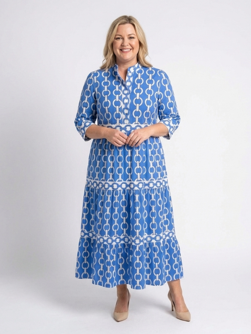 Ysolde | Vestido midi con patrón de cadena y mangas tres cuartos