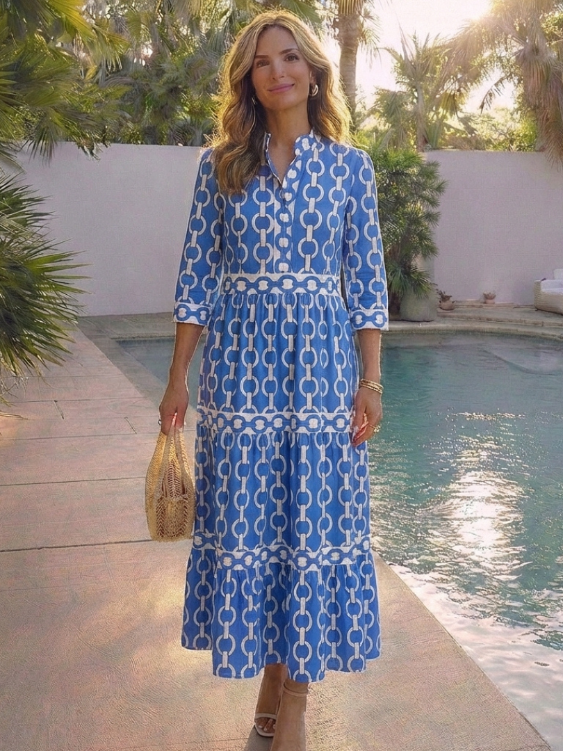 Ysolde | Vestido midi con patrón de cadena y mangas tres cuartos