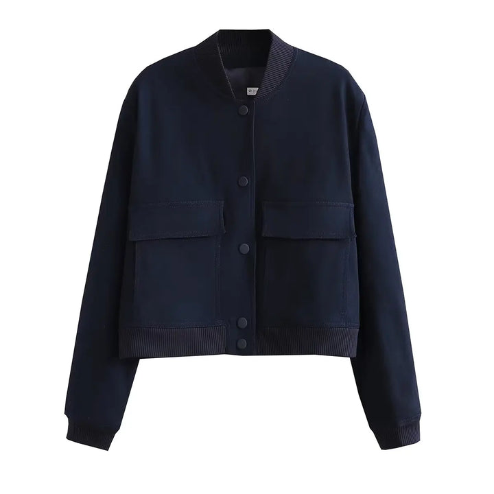 Bomber Mujer Crema | Chaqueta Crop con Bolsillos — Isabella Torres