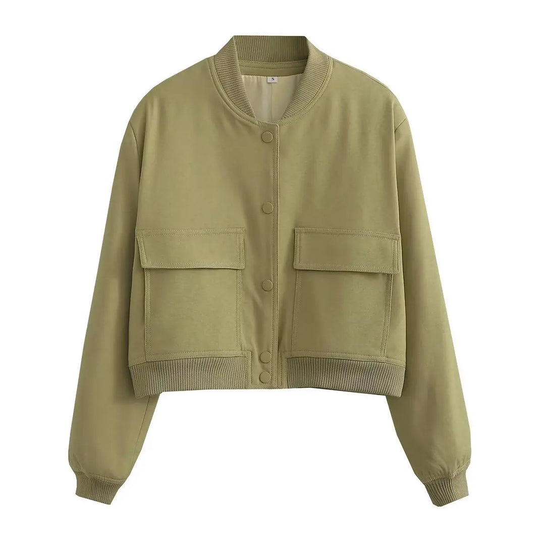 Bomber Mujer Crema | Chaqueta Crop con Bolsillos — Isabella Torres