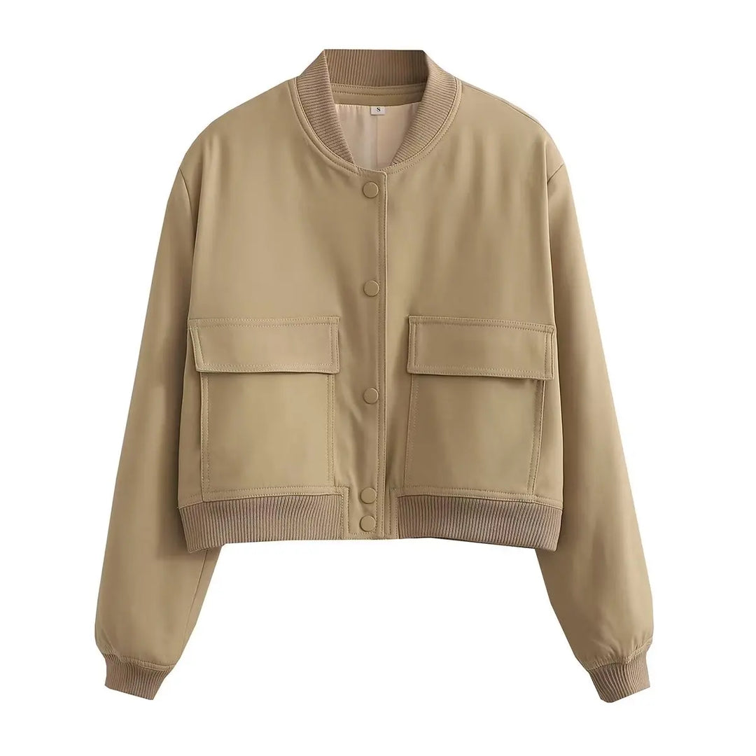 Bomber Mujer Crema | Chaqueta Crop con Bolsillos — Isabella Torres