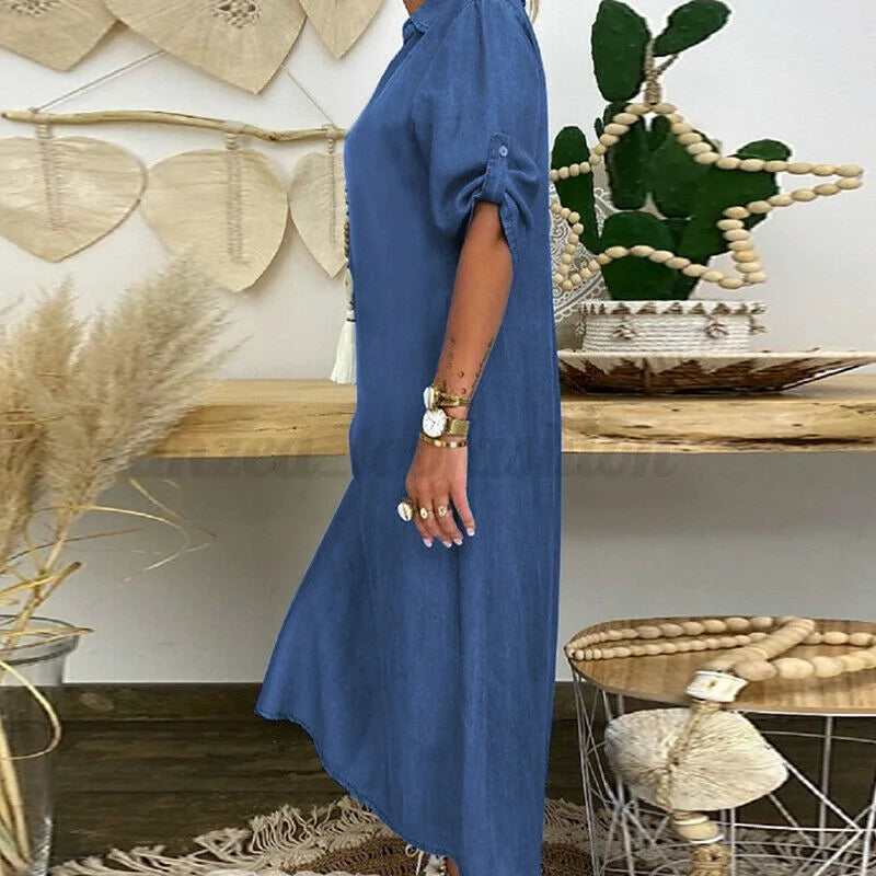 Sadie | Vestido Camisa Cómodo en Denim