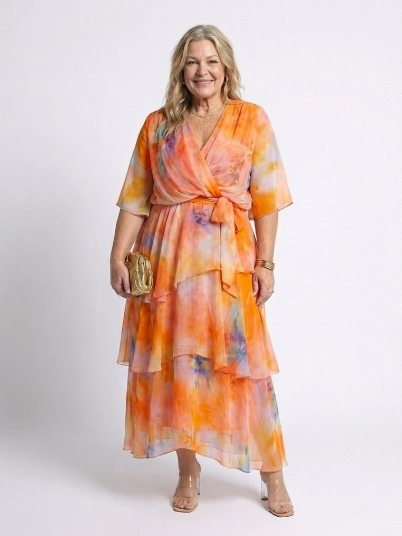Calista | Vestido Maxi de Capa Transparente con Escote en V y Cintura Ajustable