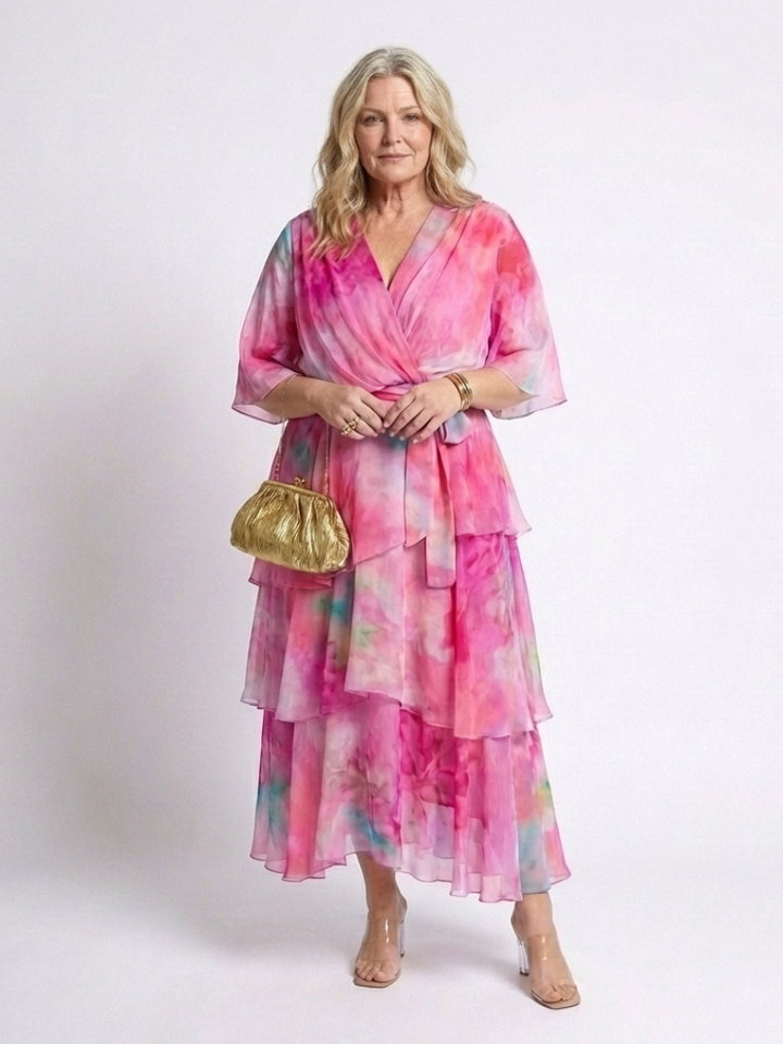 Calista | Vestido Maxi de Capa Transparente con Escote en V y Cintura Ajustable