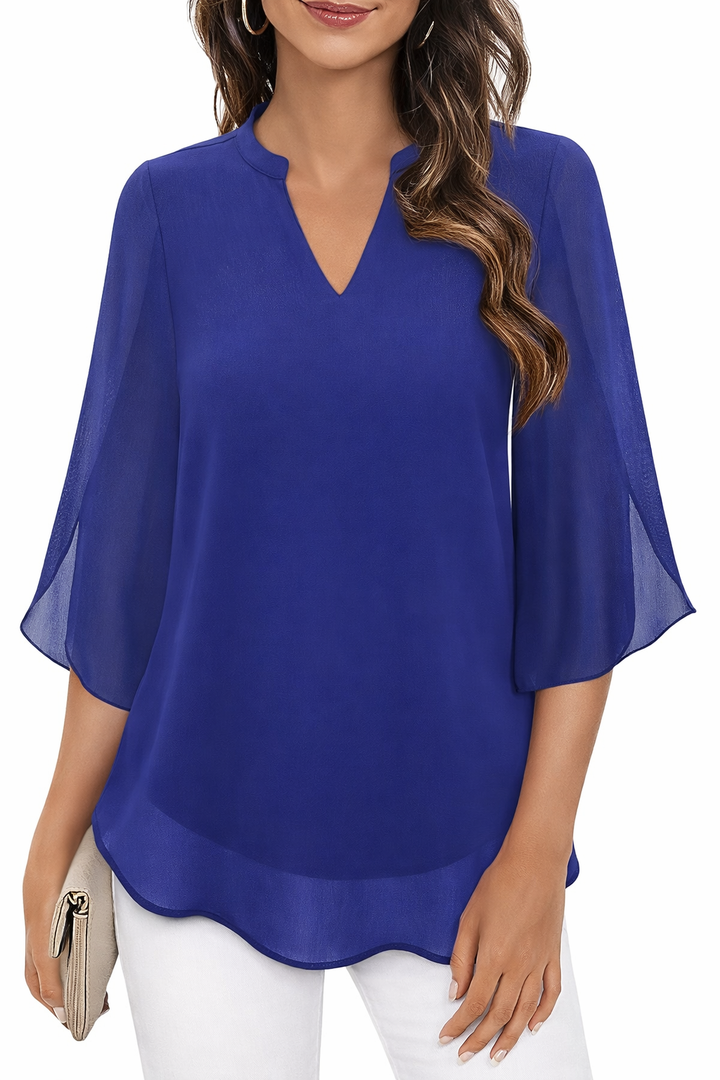 Claudia – Blusa de gasa chiffon con escote en V