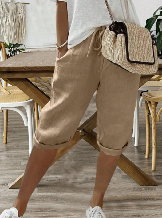 Lauren | Pantalones Cortos de Mezcla de Lino Relajados