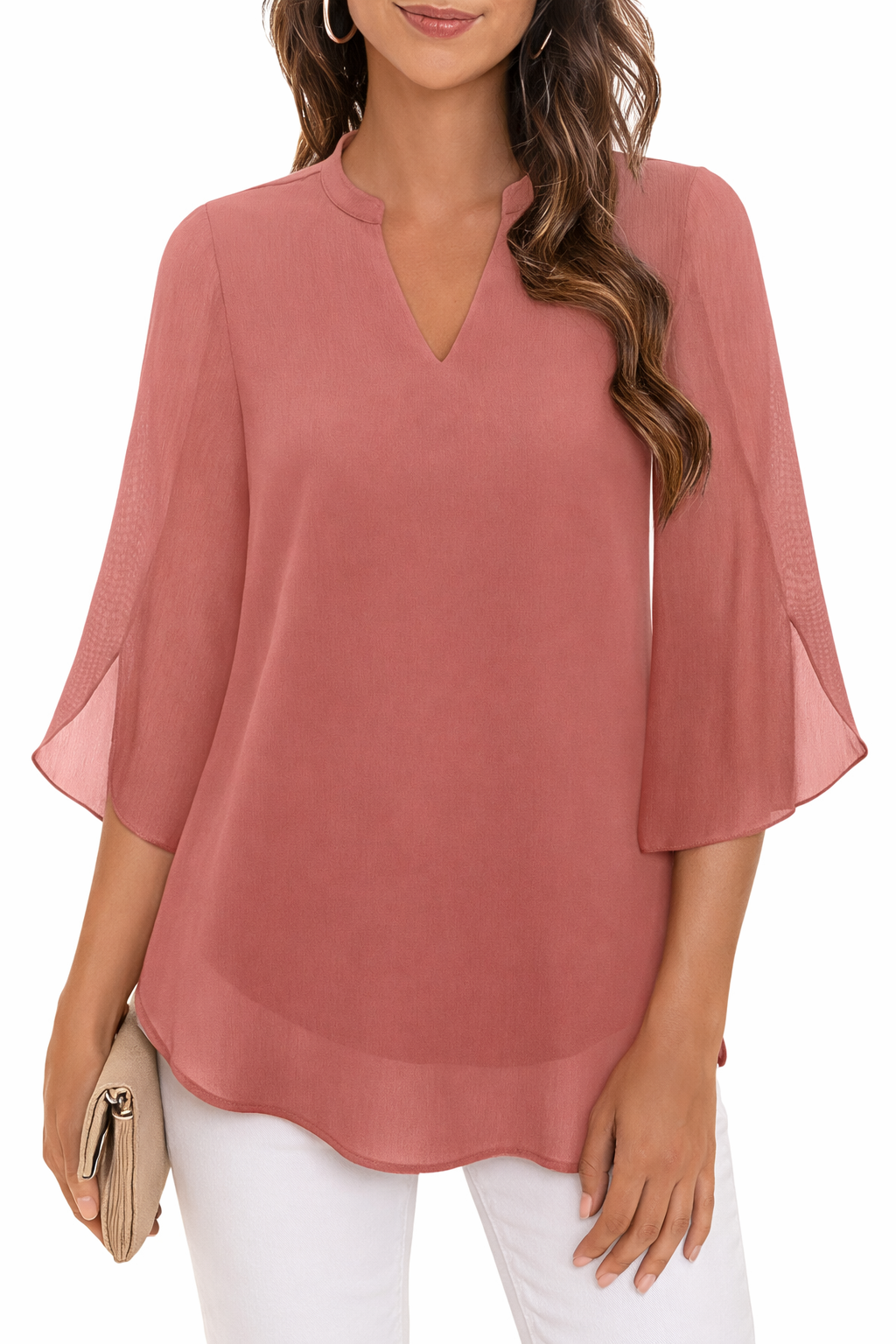 Claudia – Blusa de gasa chiffon con escote en V