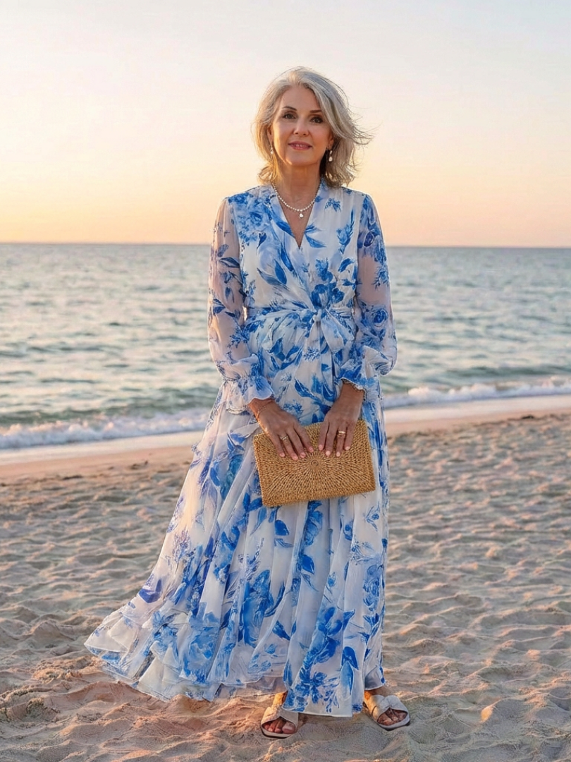 Lillian | Vestido Maxi Envoltura Floral de Manga Larga