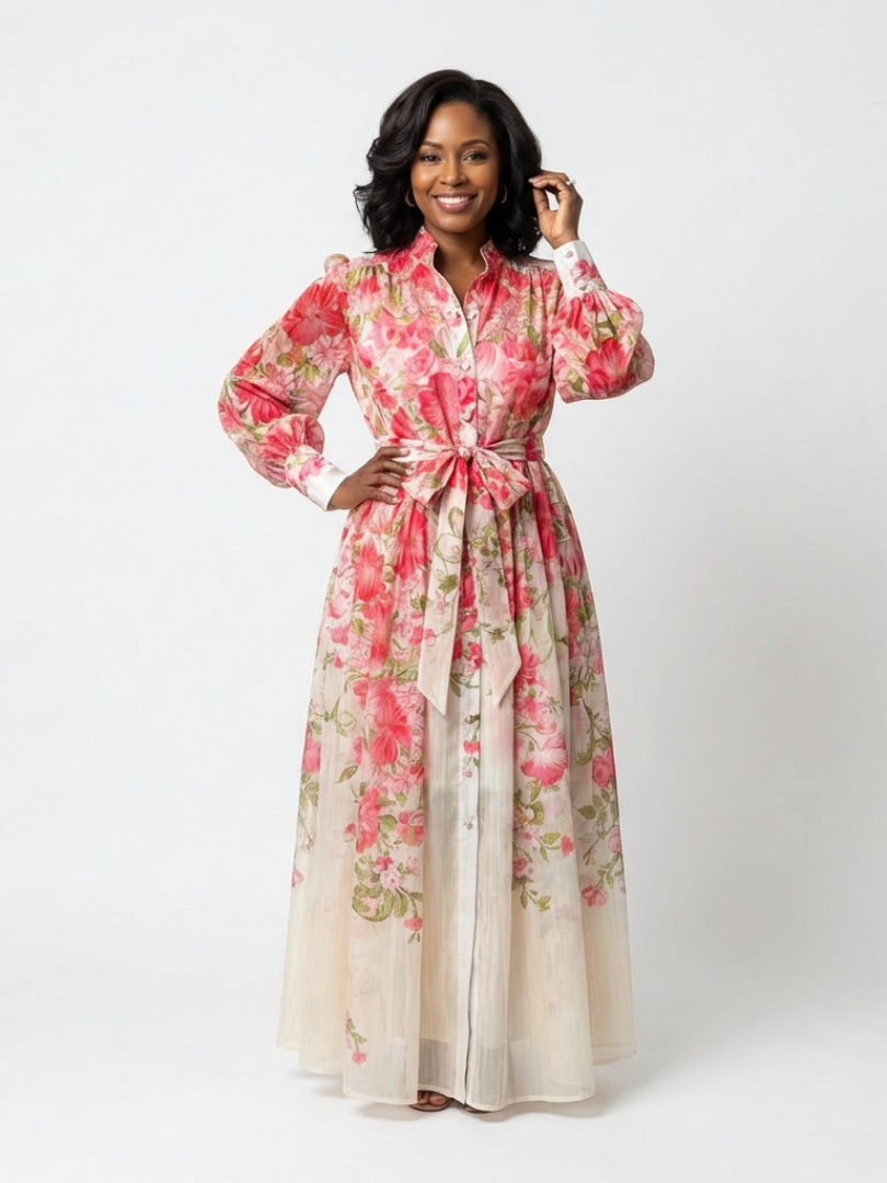 Cressida | Vestido Maxi Floral Transparente de Manga Larga