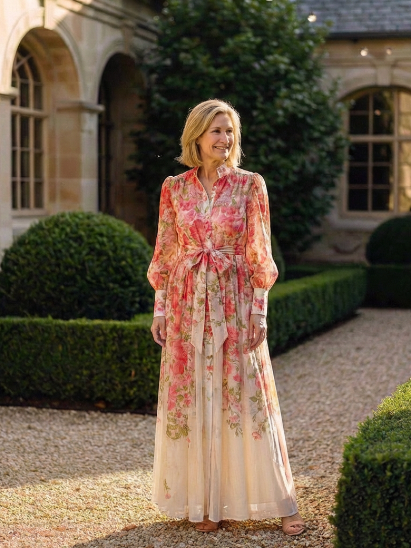 Cressida | Vestido Maxi Floral Transparente de Manga Larga