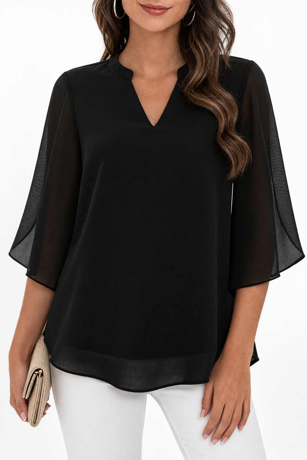 Claudia – Blusa de gasa chiffon con escote en V